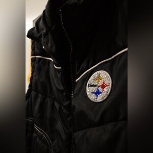 Custom rhinestoned Steelers Football Puffer Vest
